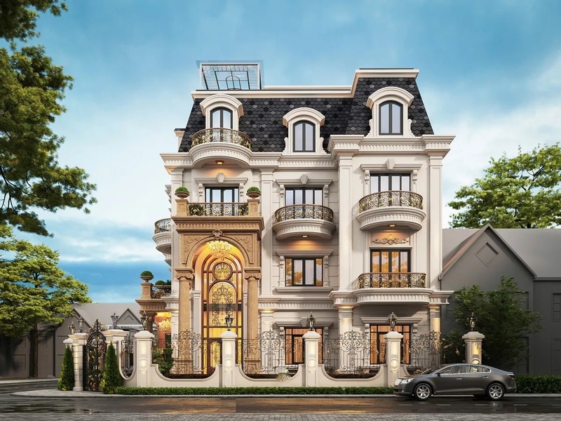 Thi công biệt thự 4 tầng cổ điển trọn gói tại Thái Bình