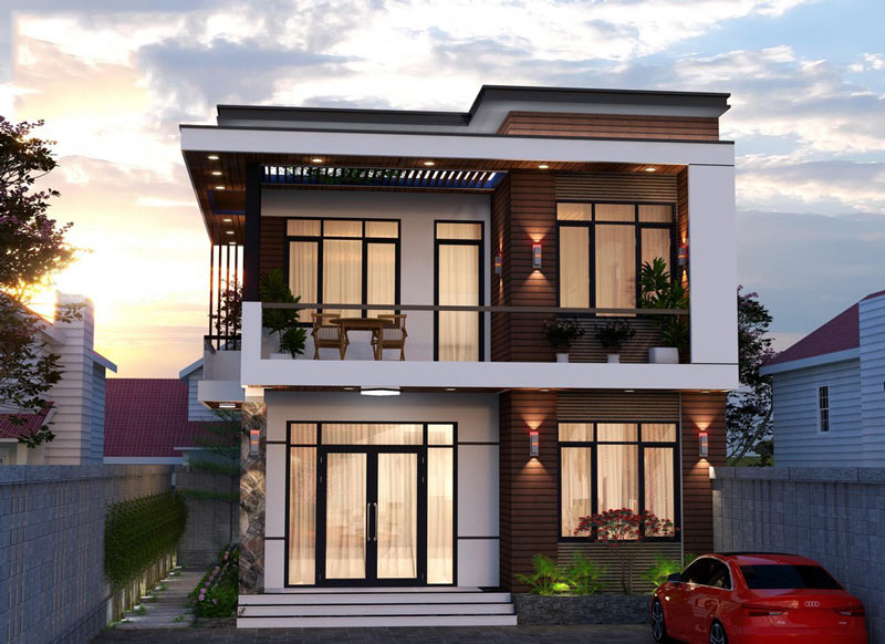 mẫu biệt thự 2 tầng mái bằng hiện đại xu hướng 2026