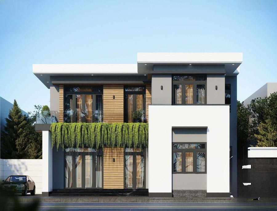 mẫu biệt thự 2 tầng mái bằng hiện đại đẹp